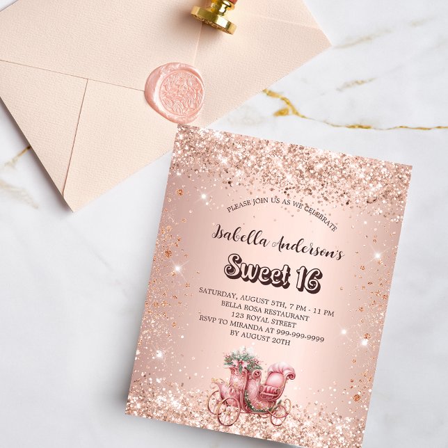 Söt 16 rose gold vagn inbjudan (Skapare uppladdad)