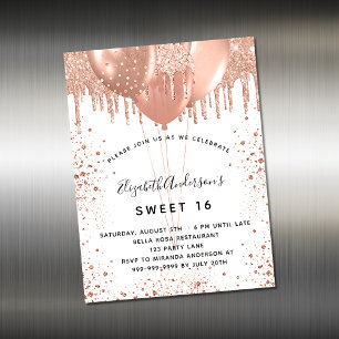 Söt 16 rose gold vit glitter inbjudan magnet