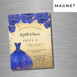Söt 16 royal blå guld-blommigt lyxvara magnetisk inbjudningskort