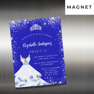 Söt 16 royal blå silver klänning tiara lyxur magnetisk inbjudningskort