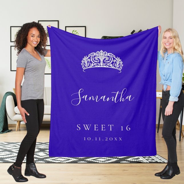 Söt 16 royal blå tiara krona namn fleecefilt (Skapare uppladdad)