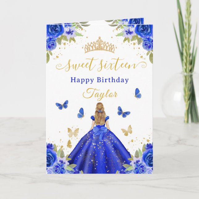 Söt 16 Royal Blue Prinsessa Blond Tjej Kort (Framsida)