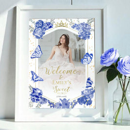 Söt 16 Royal för välkomstskylt för foto, blått Poster