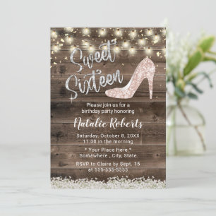 Söt 16 Rustic Blommigt Barn Wood Modern Birthday Inbjudningar