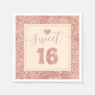 Söt 16 Salmon Rosa Faux Glitter Födelsedagsfest Pappersservett