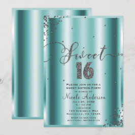SÖT 16 Sexton Aqua & Silver Konfetti Hörnor Inbjudningar