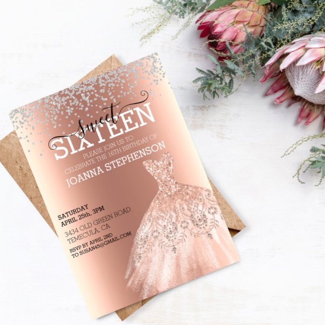 Söt 16 sexton födelsedagsfest klänning diamanter inbjudningar (Skapare uppladdad)