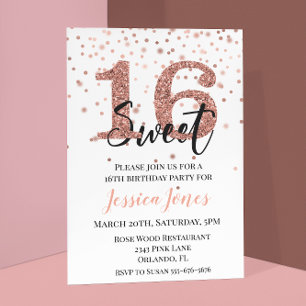 Söt 16 Sexton Födelsedagsfest Rose Guld Glitter Inbjudningar