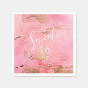 Söt 16 Sexton Guld Rosa Abstrakt Vattenfärg Pappersservett