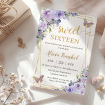 Söt 16 Sexton Lila Lilac Blommigt Butterflies Inbjudningar<br><div class="desc">Anpassa denna vackra inbjudan till Sweet 16 med egen ordalydelse enkelt och snabbt,  tryck bara på anpassningsknappen för att ytterligare ordna om och formatera stil och placera texten. Matchande artiklar tillgängliga i arkivet! c) Lycklig Cat Studio</div>