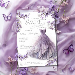 Söt 16 Sexton Lila Lilac Dress Blommigt Inbjudningar