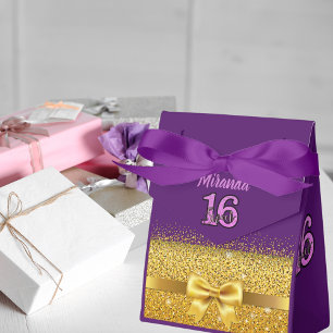 Söt 16 sexton lila med gyllene Tack Presentaskar