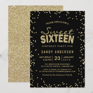 Söt 16 Sexton Party Trendig Guld Glitter-punkter Inbjudningar