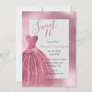 Söt 16 Sexton Rosa Glitter Dress Elegant Party Inbjudningar