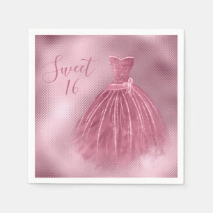 Söt 16 Sexton Rosa Glitter Dress Elegant Party Pappersservett