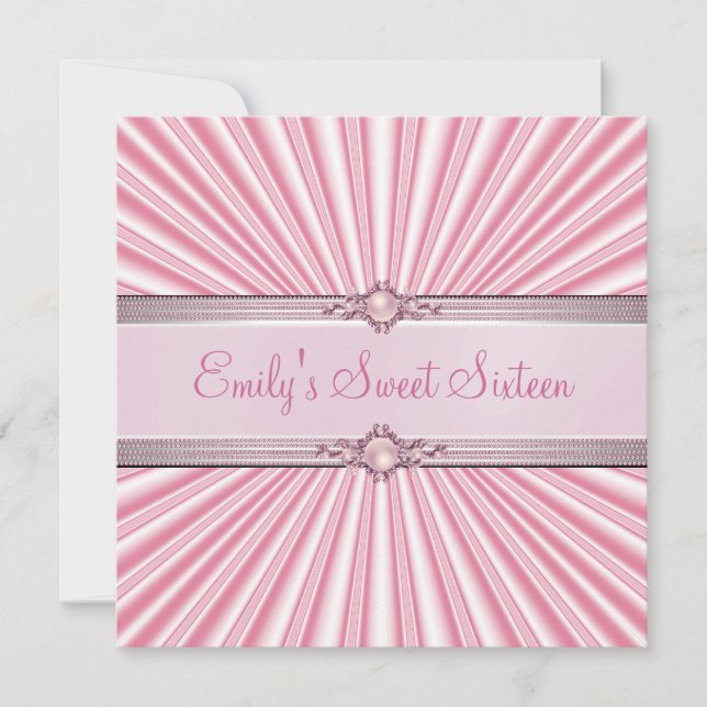 Söt 16 Sexton Rosa Silke judisk Födelsedagsfest Inbjudningar (Framsida)