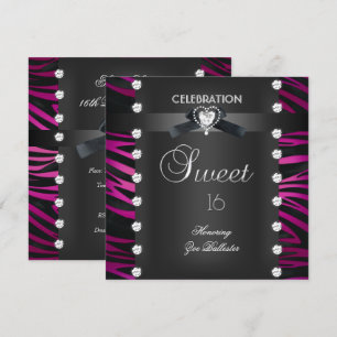 Söt 16 Sexton Svart Smoking Rosa Vit Zebra Inbjudningar