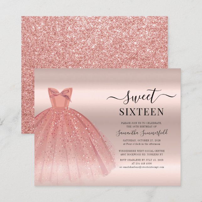 Söt 16 Sextonde Födelsedagsfest inbjudan (Fram/baksida)