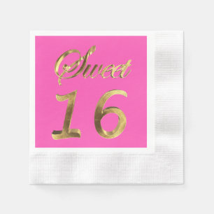 Söt 16 Shock rosa-Guld-utseendetypografi, Elegant Pappersservett