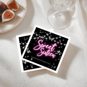 Söt 16 Shock rosa Neon-Thned Party Pappersservett