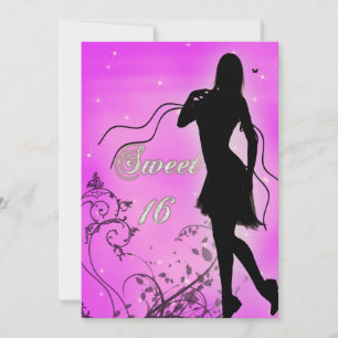 Söt 16 Silhouette Birthday Inbjudningar