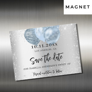 Söt 16 silver blå ballonger magnet sparar datumet