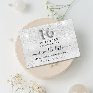 Söt 16 silver glitter drops party spara datumet meddelande vykort