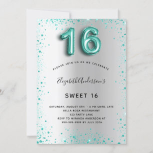 Söt 16 silver-glitter-elegant, glamorös inbjudningar