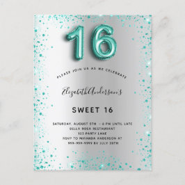 Söt 16 silver-glitter-elegant-inbjudan vykort
