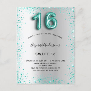 Söt 16 silver-glitter-elegant-inbjudan vykort
