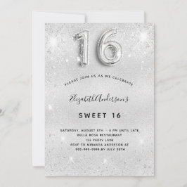 Söt 16 silver glitter glamorös inbjudningar