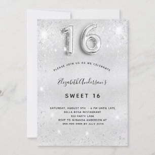 Söt 16 silver glitter glamourös inbjudningar