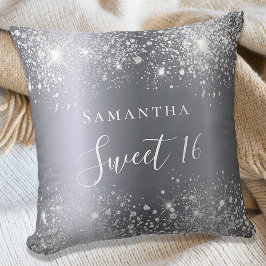 Söt 16 silver glitter namn-skript kudde