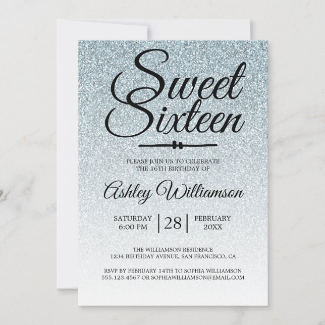 Söt 16 Silver Glitter Ombre 16:e födelsedag Inbjudningar (Framsida)