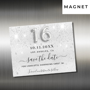 Söt 16 silver glitter party spara datum magneter