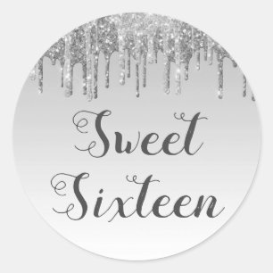 Söt 16 Silver Gnistra och Glitter vid födelsedag Runt Klistermärke