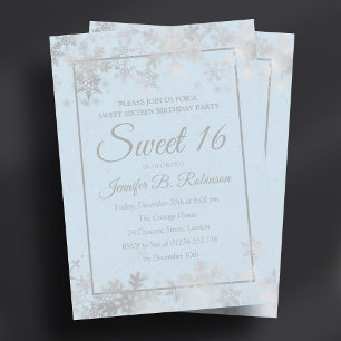 Söt 16 Silver Ice Blue Foil Snöflingor Inbjudningar