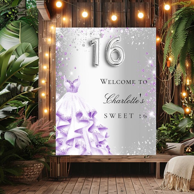 Söt 16 silver lila glitterklänning välkommen poster (Skapare uppladdad)