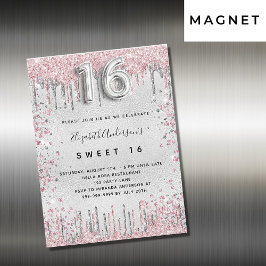 Söt 16 silver rosa glitter droppar lyxolja magnetisk inbjudningskort
