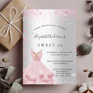 Söt 16 silver rosa klänning glitter glamorös inbjudningar