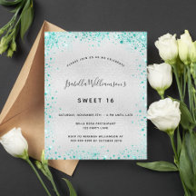 Söt 16 silver teal glitter-inbjudan