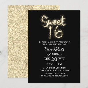 Söt 16 Sparkler Modern Guld Glitter födelsedag Inbjudningar