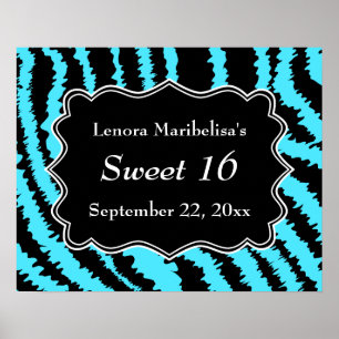 Söt 16 Svart och turkos Zebra mönstrad Poster