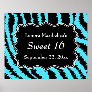 Söt 16 Svart och turkos Zebra mönstrad Poster