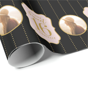 Söt 16 Svart Personlig av Rosa på födelsedagen Fot Presentpapper