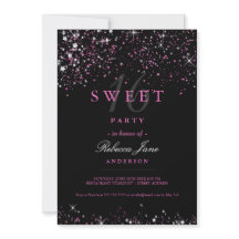 Söt 16 Svart Rosa Glitter Inbjudan
