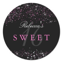 Söt 16 Svart Rosa Glitterdekal