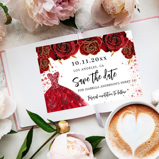 Söt 16 svarta blommigtar av guld glamorösa spara datumet (Skapare uppladdad)