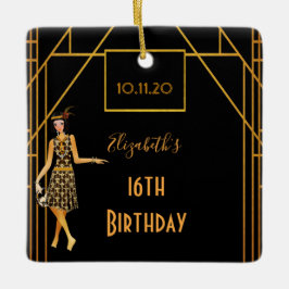 Söt 16 svarta guld 1920 art deco julgransprydnad keramik