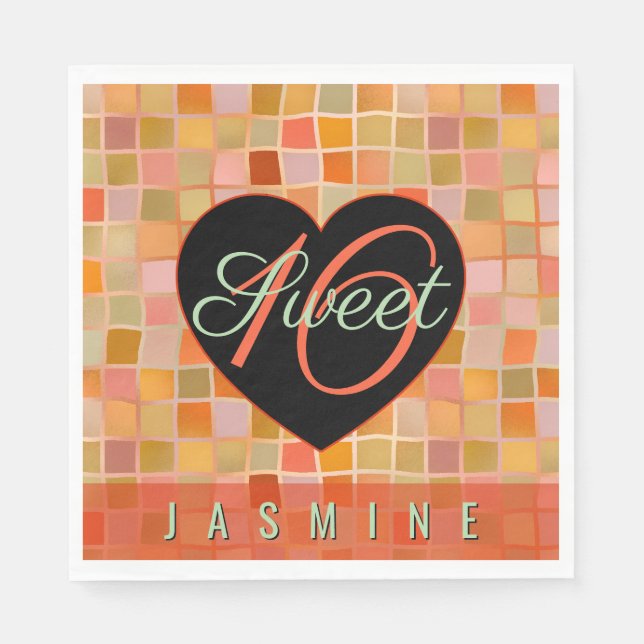 Söt 16 svarta hjärtat tonåring flicka pappersservett (Framsidan)